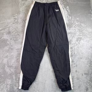 VTG Reebok Black Track Pants Windbreaker Joggers Athletic Stripe Mens Medium